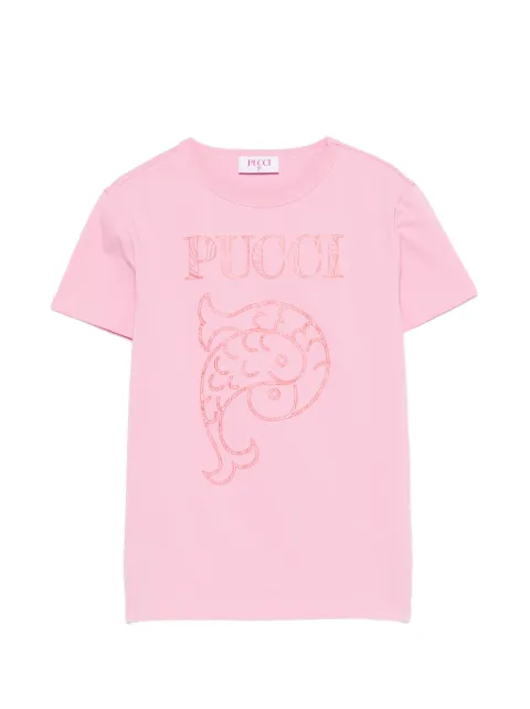 PUCCI Junior playera con peces estampados