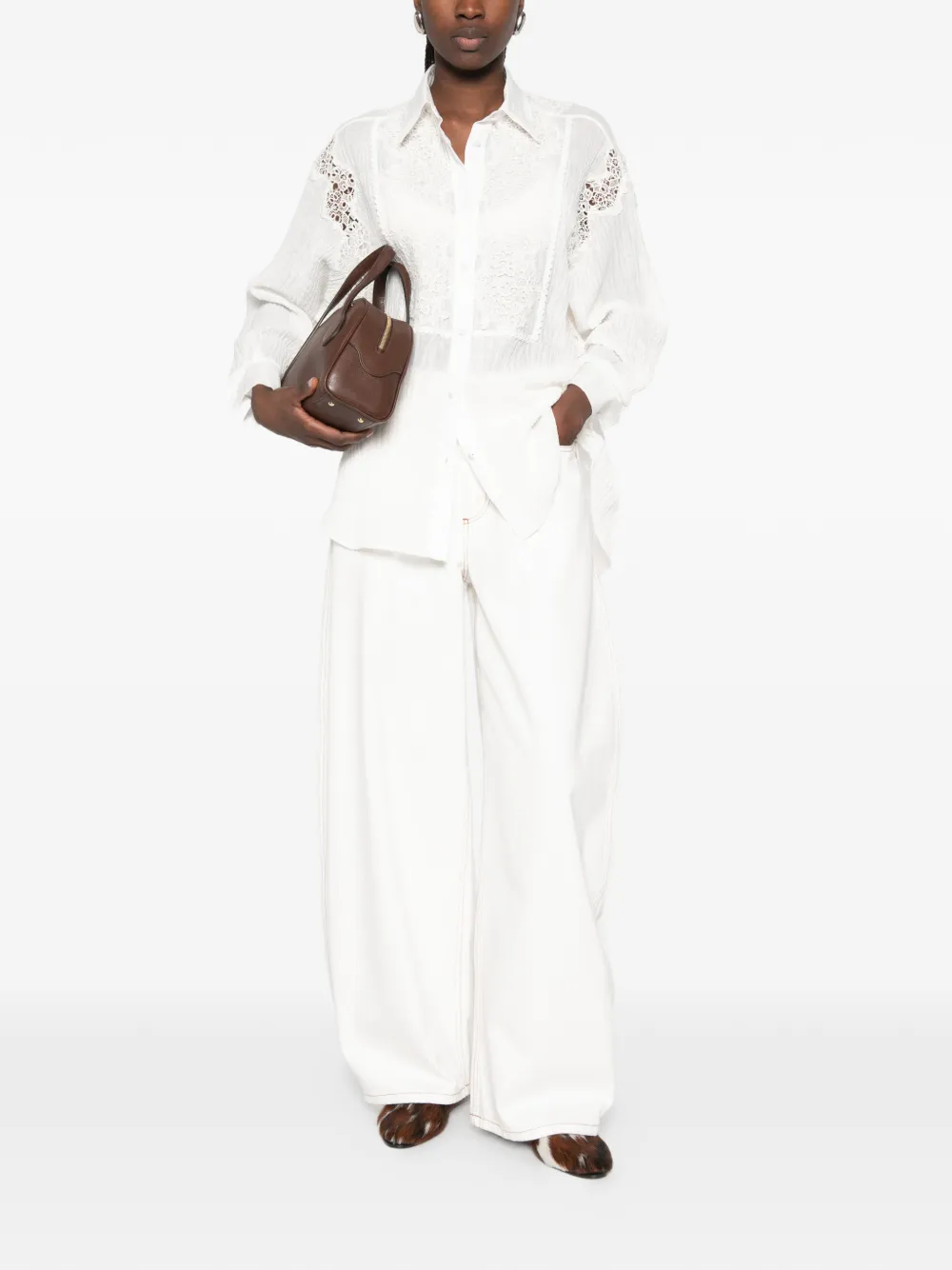 Ermanno Scervino blouse met detail van kant Wit