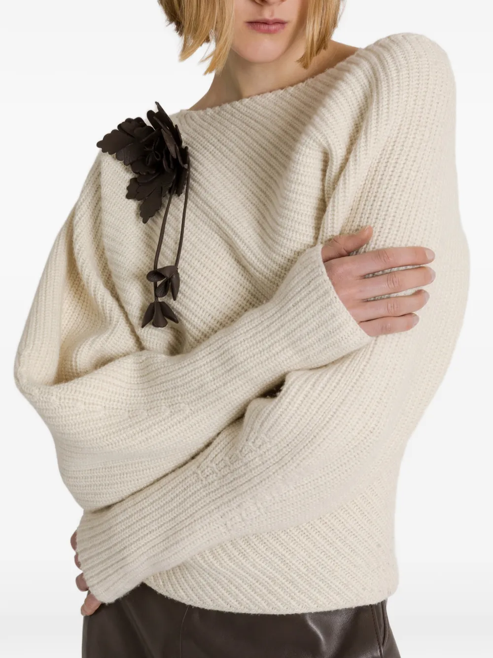 Alberta Ferretti Sweater met pofmouwen en bloemenpatch Wit
