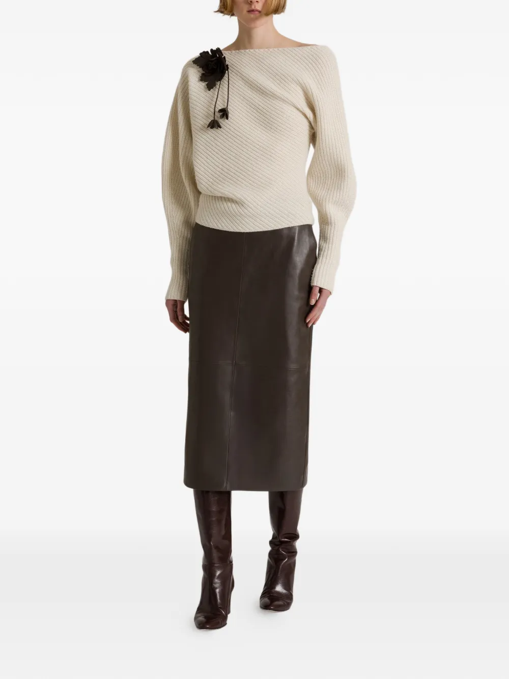 Alberta Ferretti Sweater met pofmouwen en bloemenpatch Wit