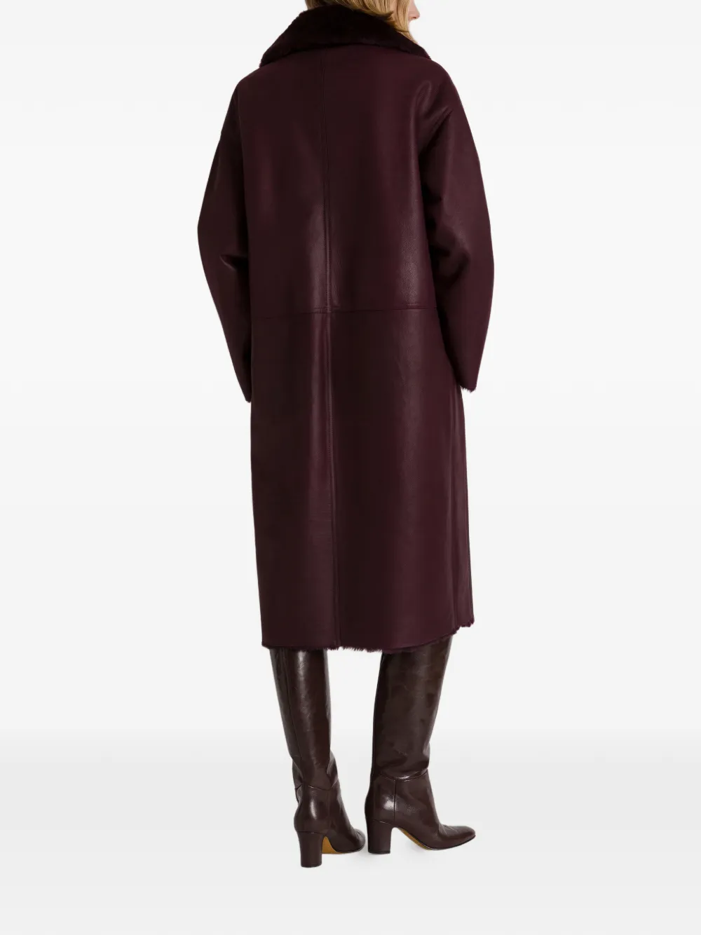 Alberta Ferretti Leren jas met ceintuur Bruin