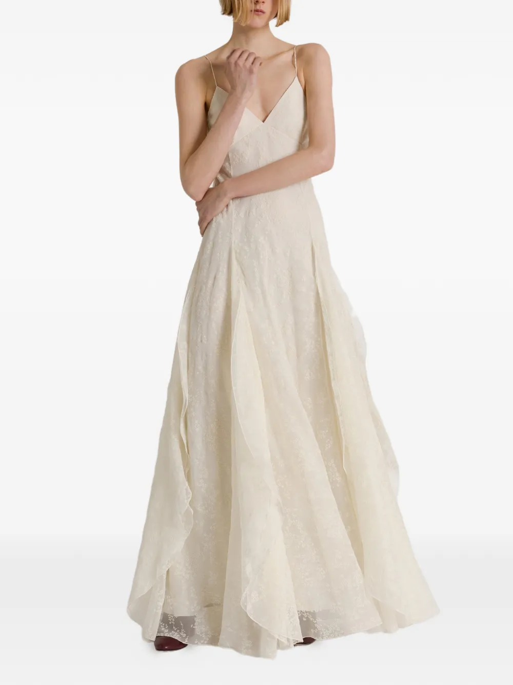 Alberta Ferretti Maxi-jurk met ruches en bloemenprint Wit