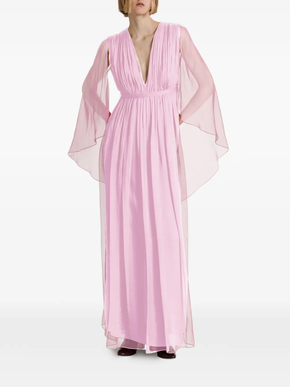 Alberta Ferretti pleated cape-sleeve maxi dress - Pink