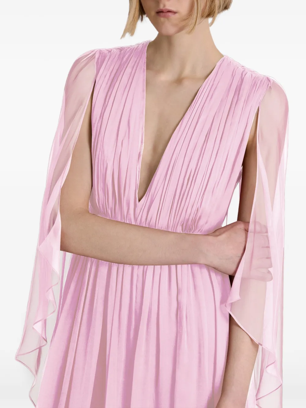 Alberta Ferretti Geplooide maxi-jurk met capemouwen Roze