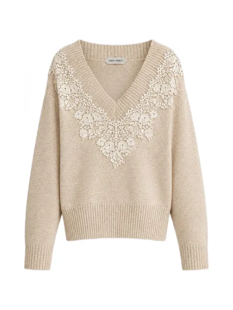 Alberta Ferretti pull orné de dentelle à col v