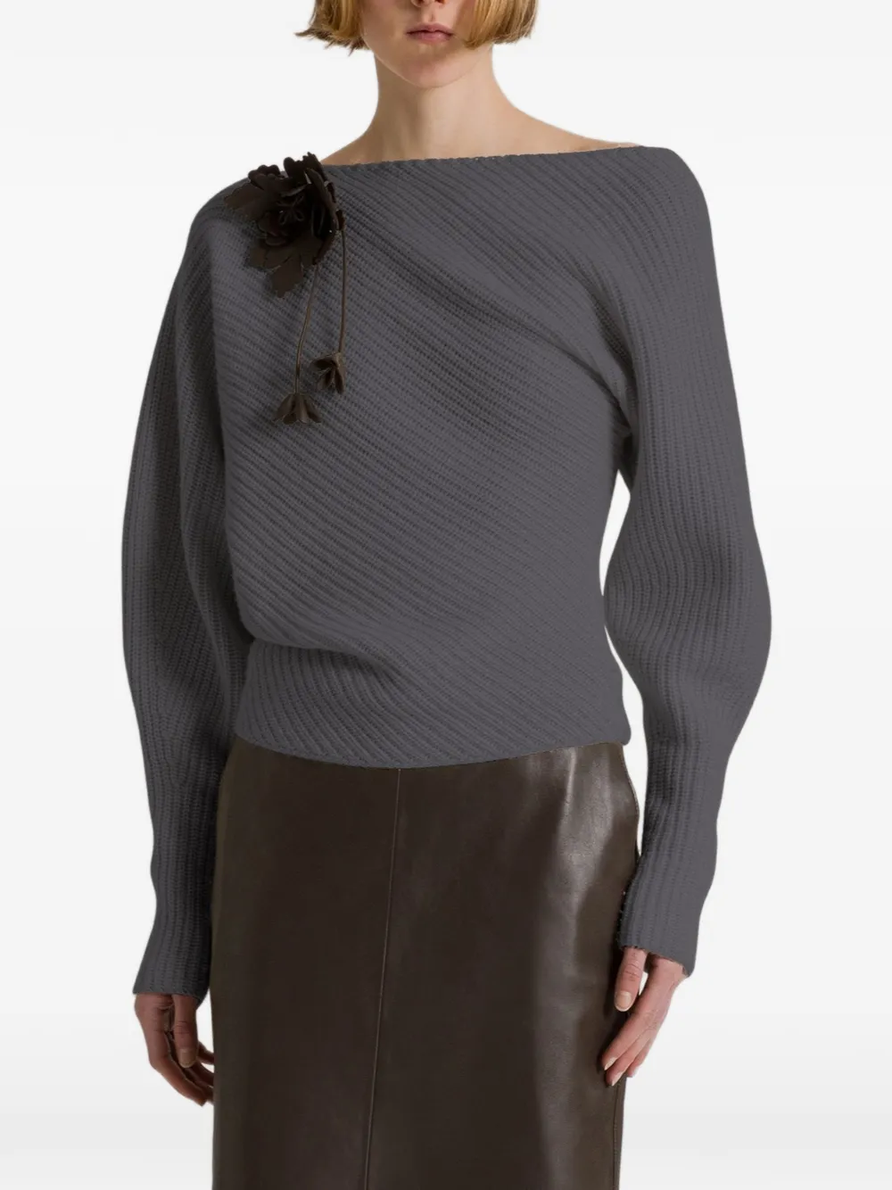 Alberta Ferretti Maglione con applicazione a fiori - Grigio