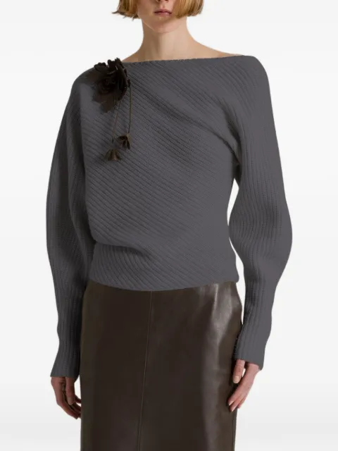 Alberta Ferretti floral-appliqué ribbed sweater
