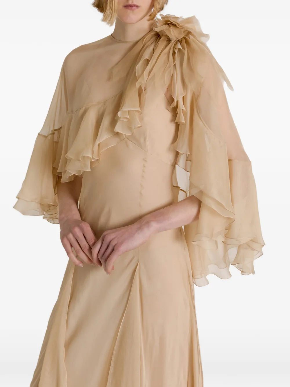 Alberta Ferretti Zijden maxi-jurk met ruches Beige
