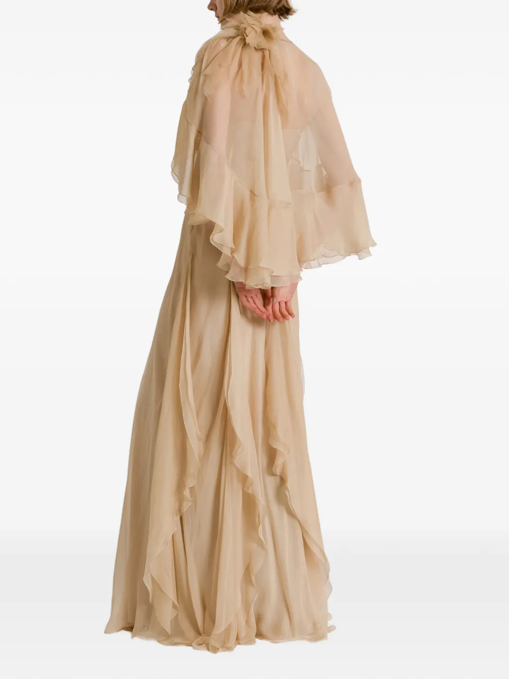 Alberta Ferretti Zijden maxi-jurk met ruches Beige