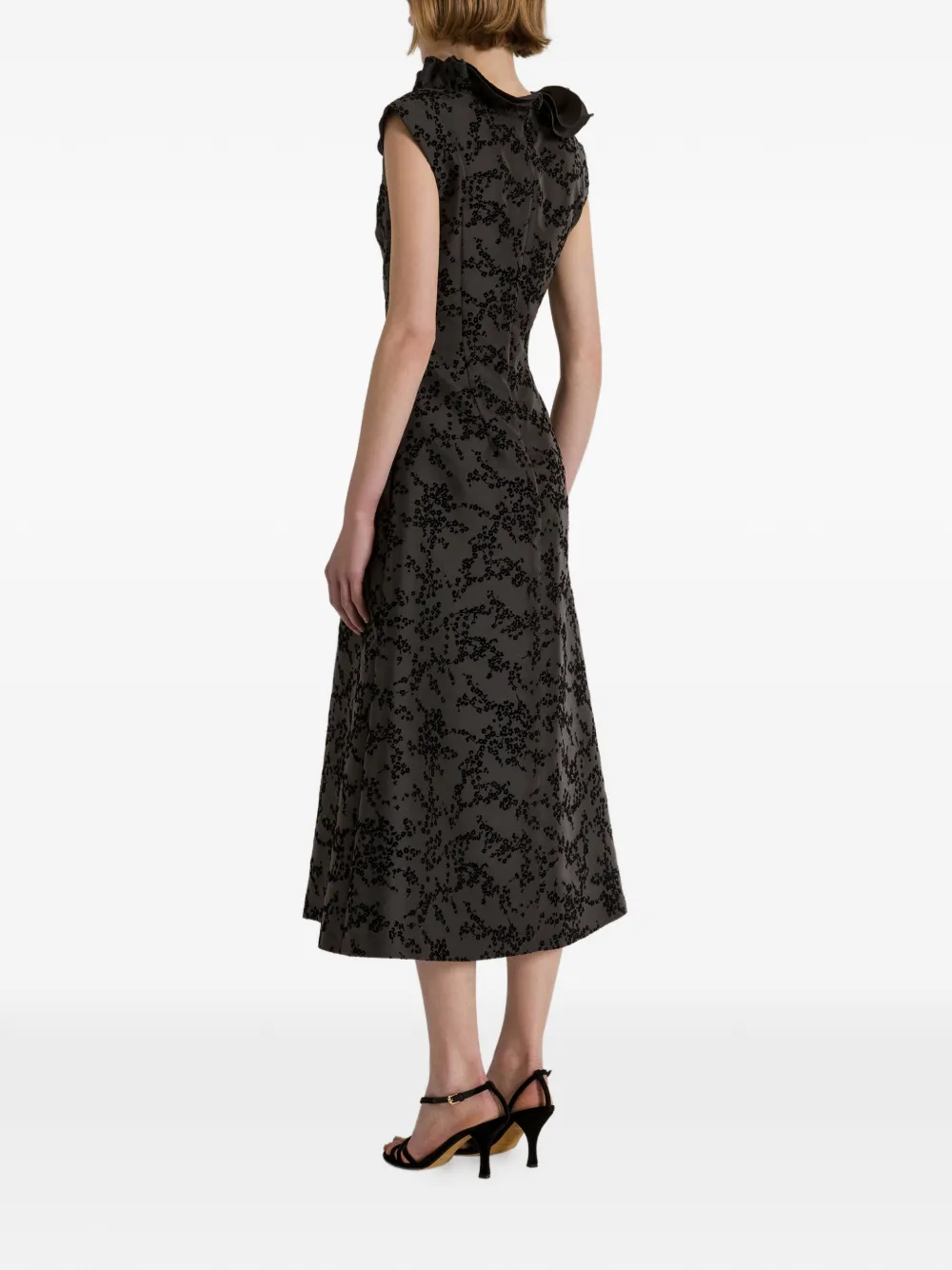 Alberta Ferretti Midi-jurk met ruches en bloemenprint Grijs