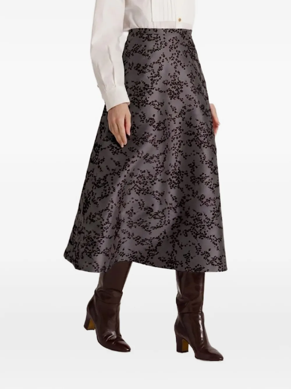 Alberta Ferretti floral-print A-line midi skirt - Grigio
