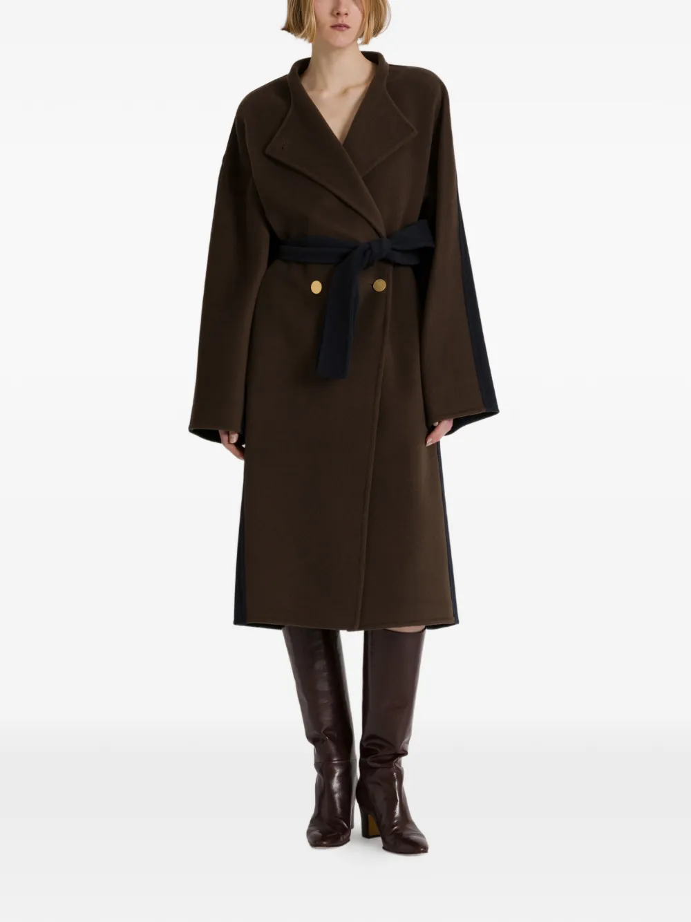 Alberta Ferretti Tweekleurige wollen jas met ceintuur Bruin