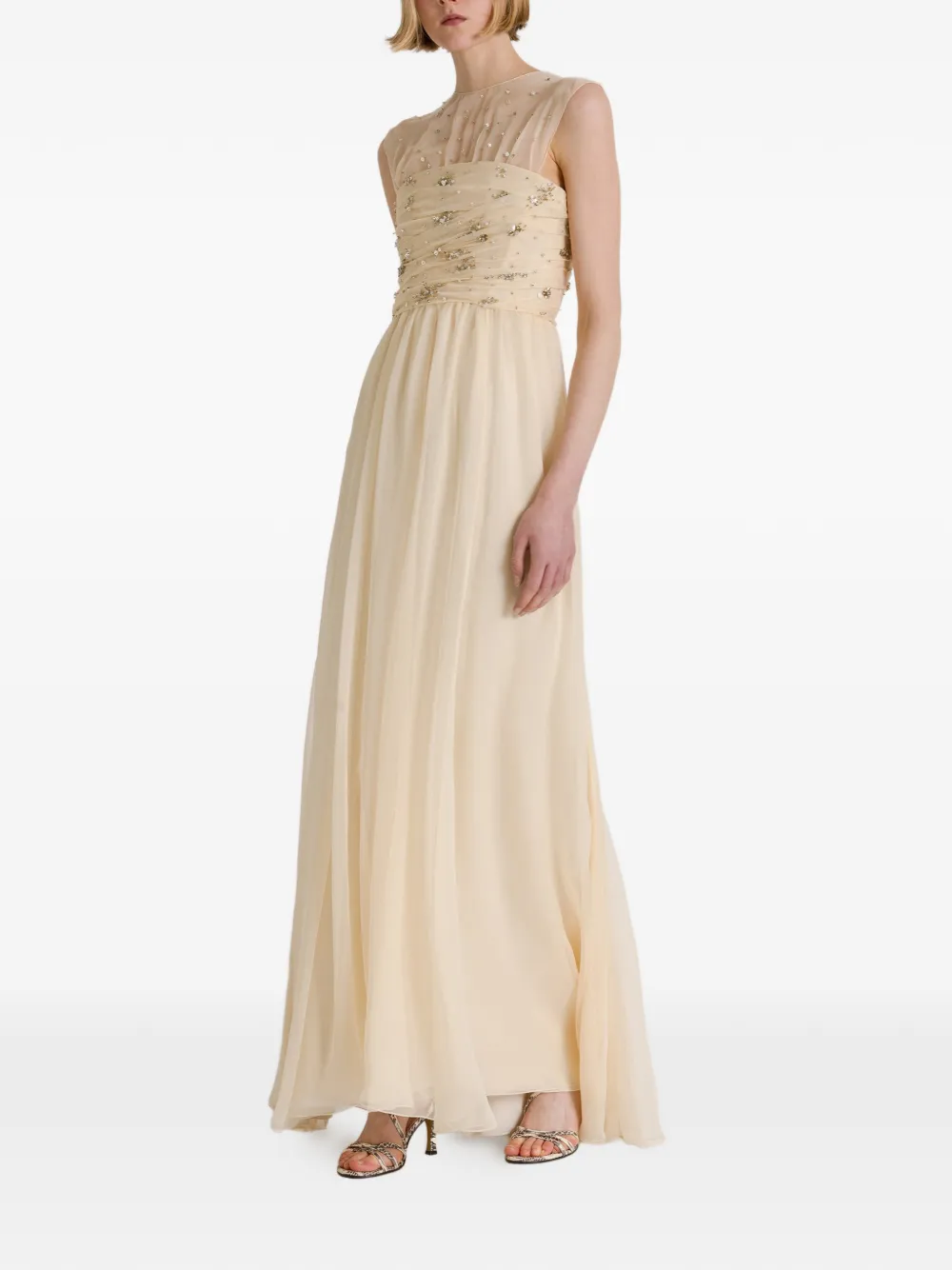 Alberta Ferretti Verfraaide gesmockte jurk Beige