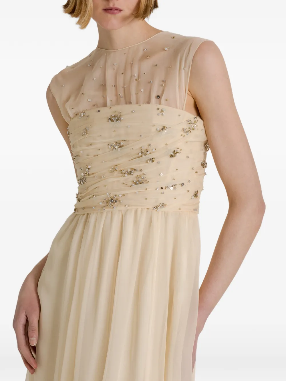 Alberta Ferretti Verfraaide gesmockte jurk Beige