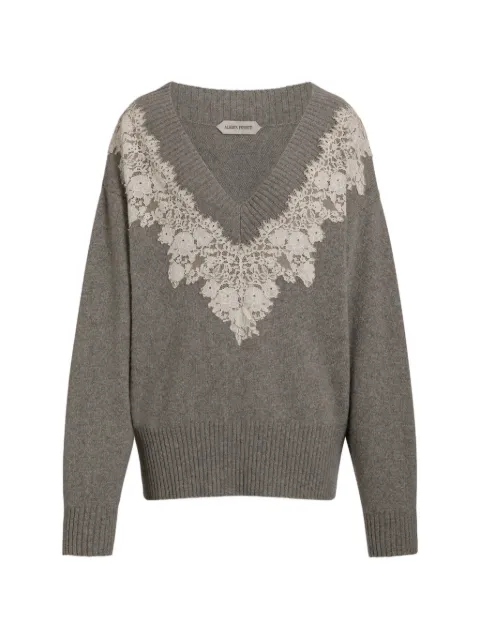 Alberta Ferretti lace-trim V-neck sweater