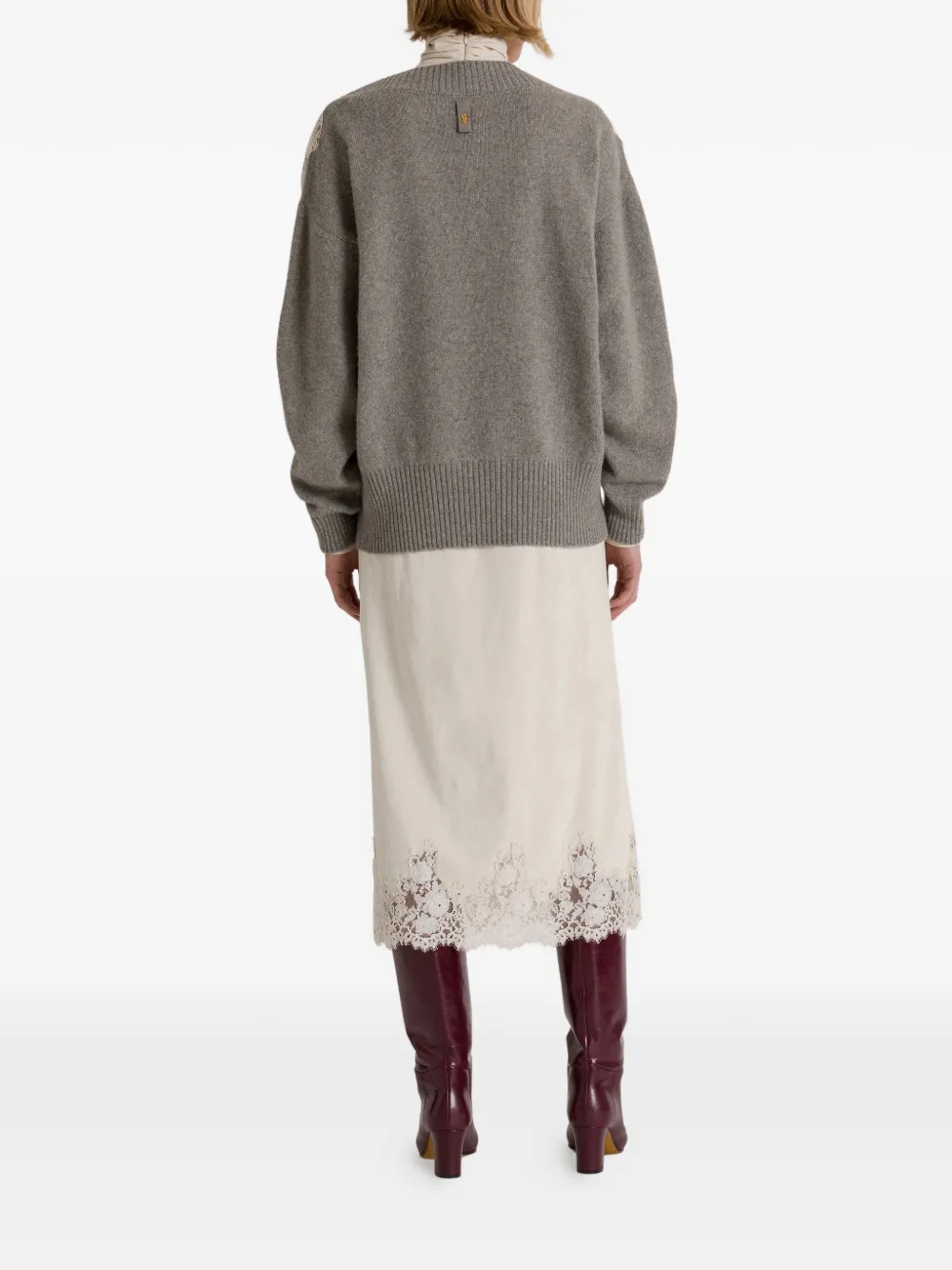 Alberta Ferretti Trui met V-hals en kanten afwerking Grijs