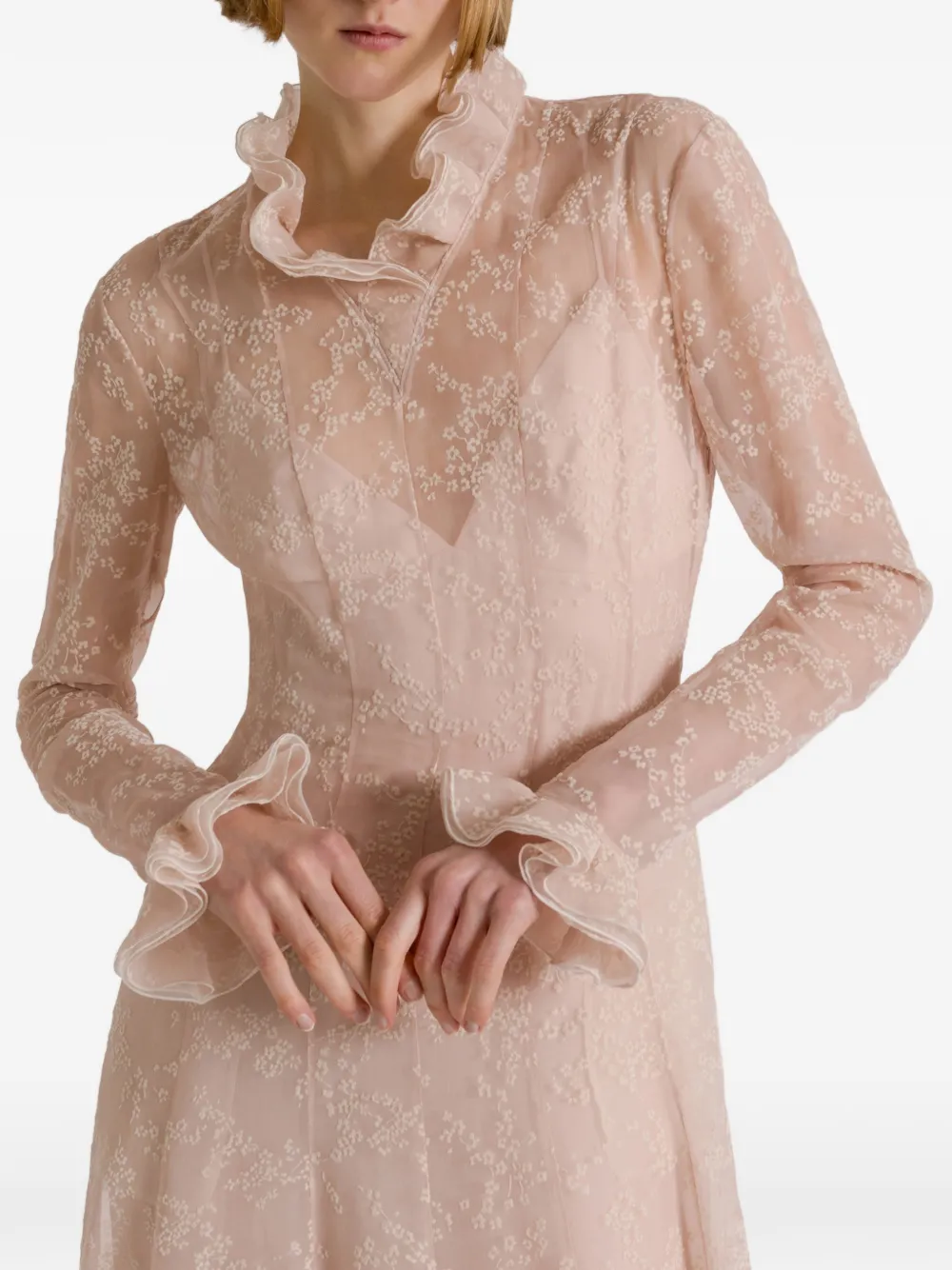 Alberta Ferretti Jurk met ruches en bloemenpatroon Roze