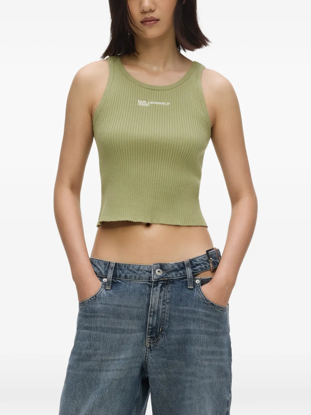 Karl Lagerfeld Jeans Geribde tanktop met logoprint Groen