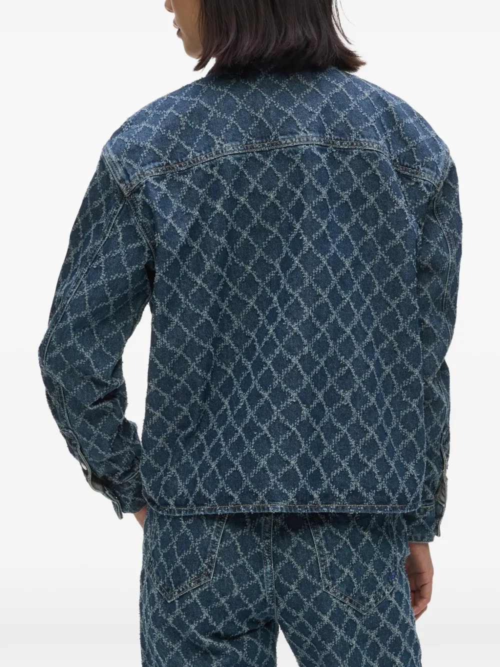 Karl Lagerfeld Jeans Denim blouse met argyle patroon Blauw