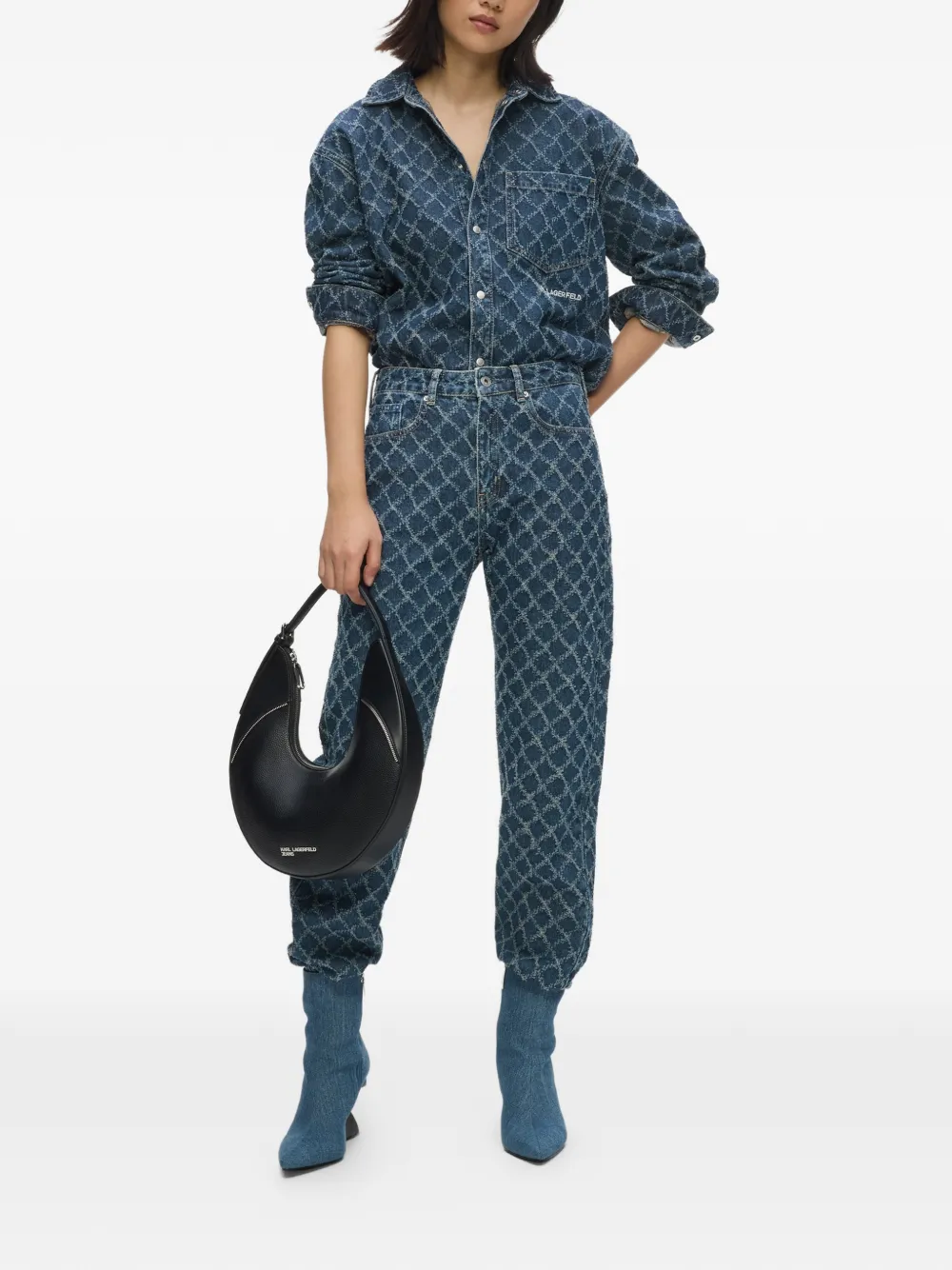 Karl Lagerfeld Jeans Denim blouse met argyle patroon Blauw