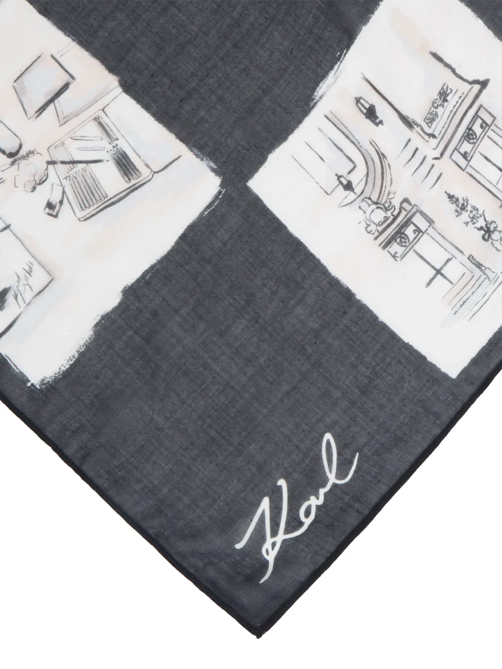 Karl Lagerfeld Geruite sjaal met schets-print Zwart
