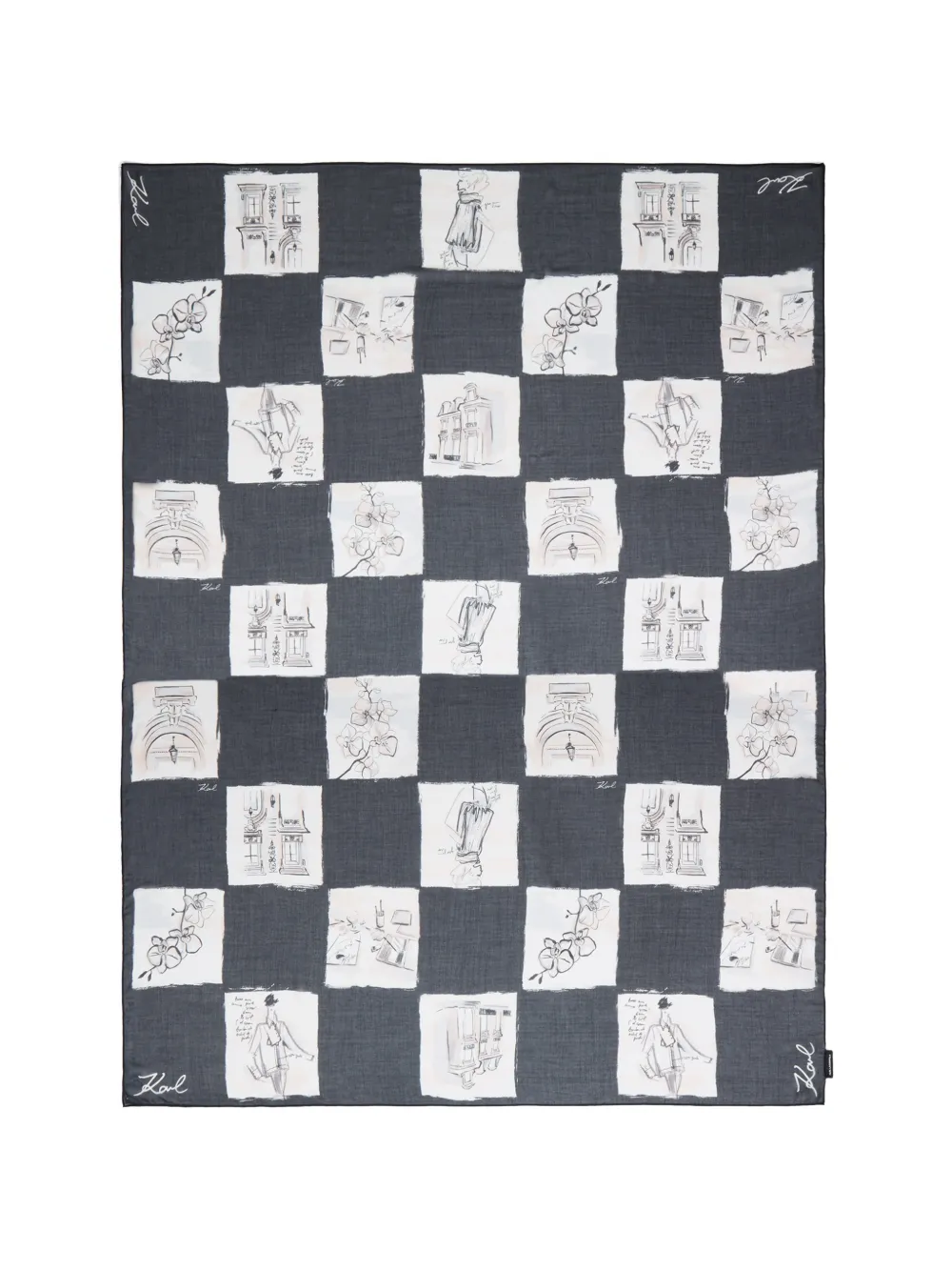 Karl Lagerfeld sketch checkerboard scarf - Nero