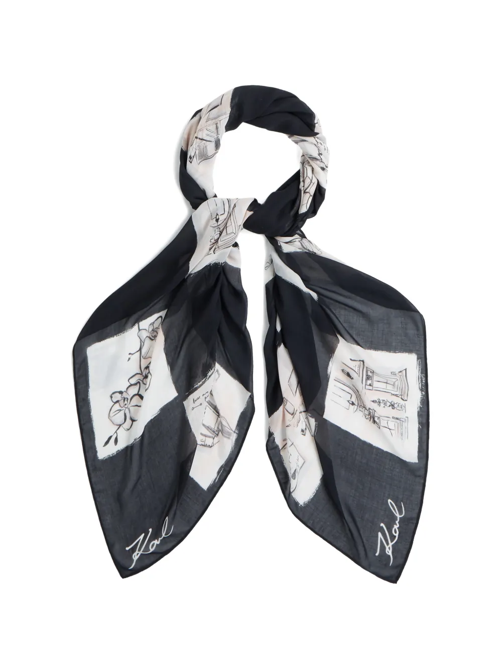 Karl Lagerfeld Geruite sjaal met schets-print Zwart