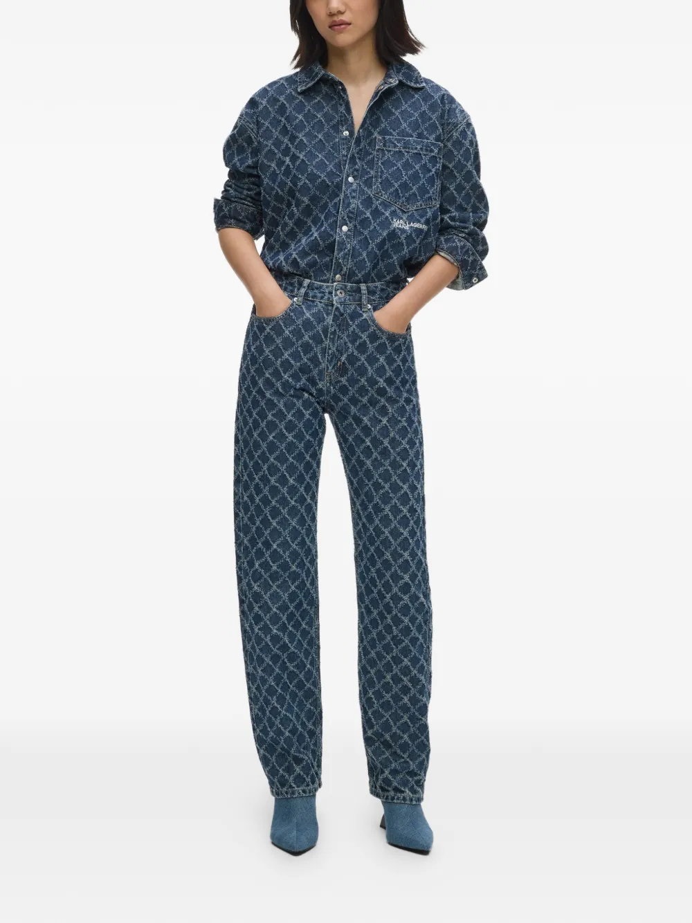 Karl Lagerfeld Jeans Straight jeans met argyle patroon Blauw