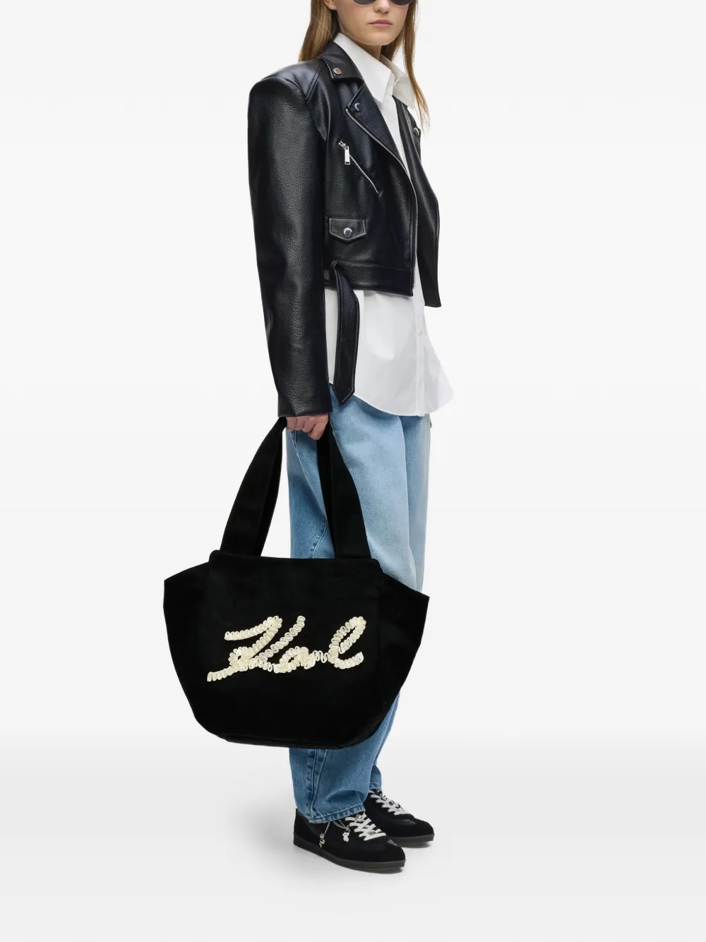 Karl Lagerfeld Signature shopper met ruches en logo Zwart