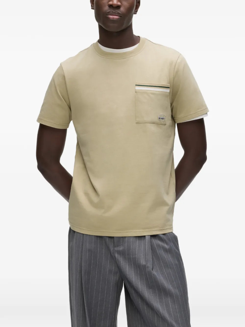 Karl Lagerfeld T-shirt met Ikon-streep zak Beige