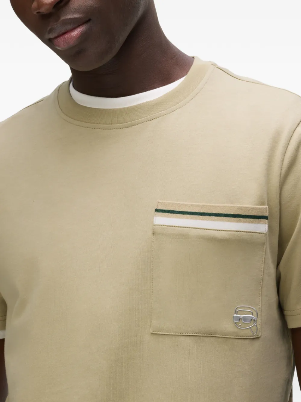 Karl Lagerfeld T-shirt met Ikon-streep zak Beige