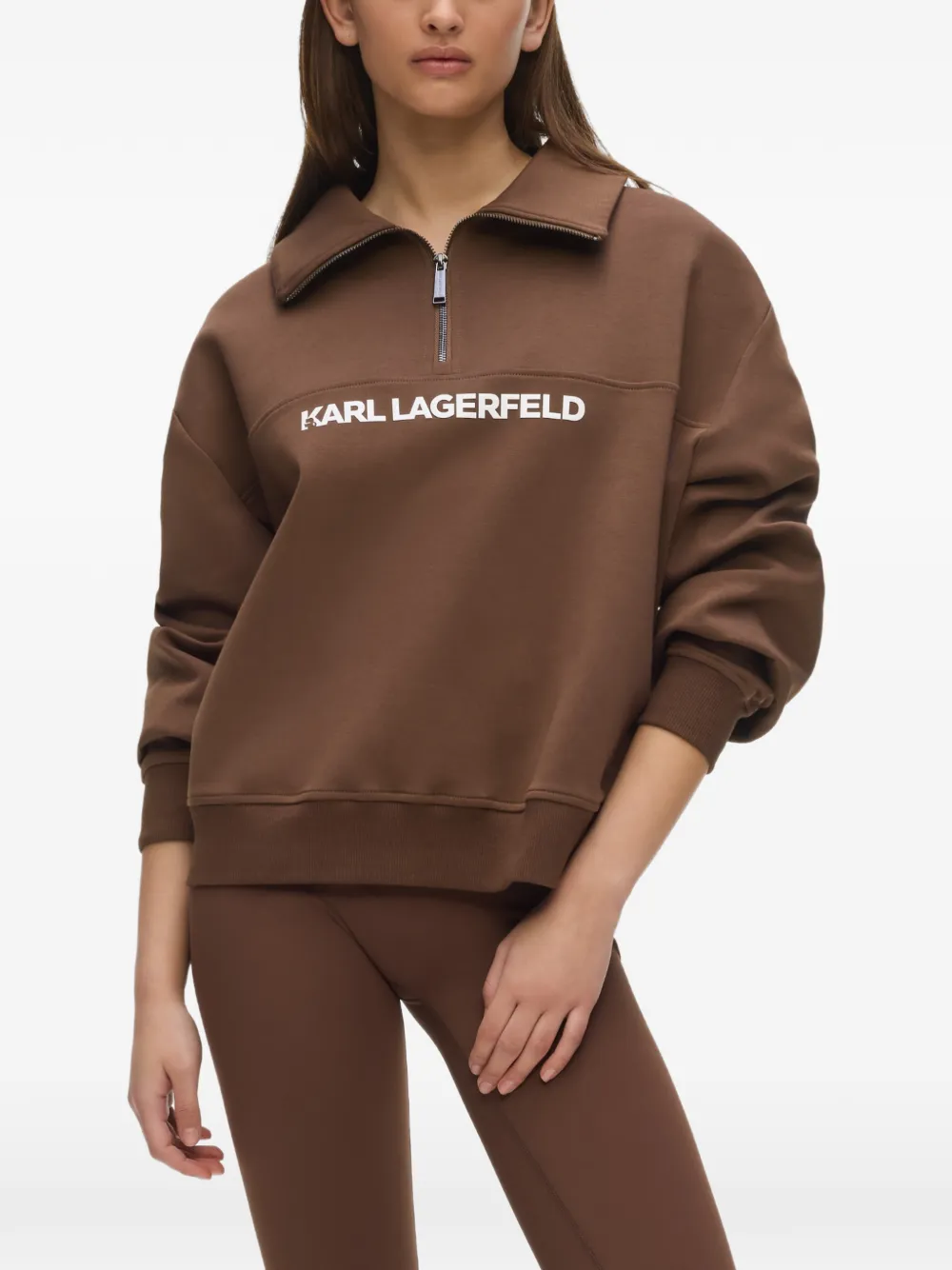 Karl Lagerfeld Sweater met logopatch en kwart rits Bruin