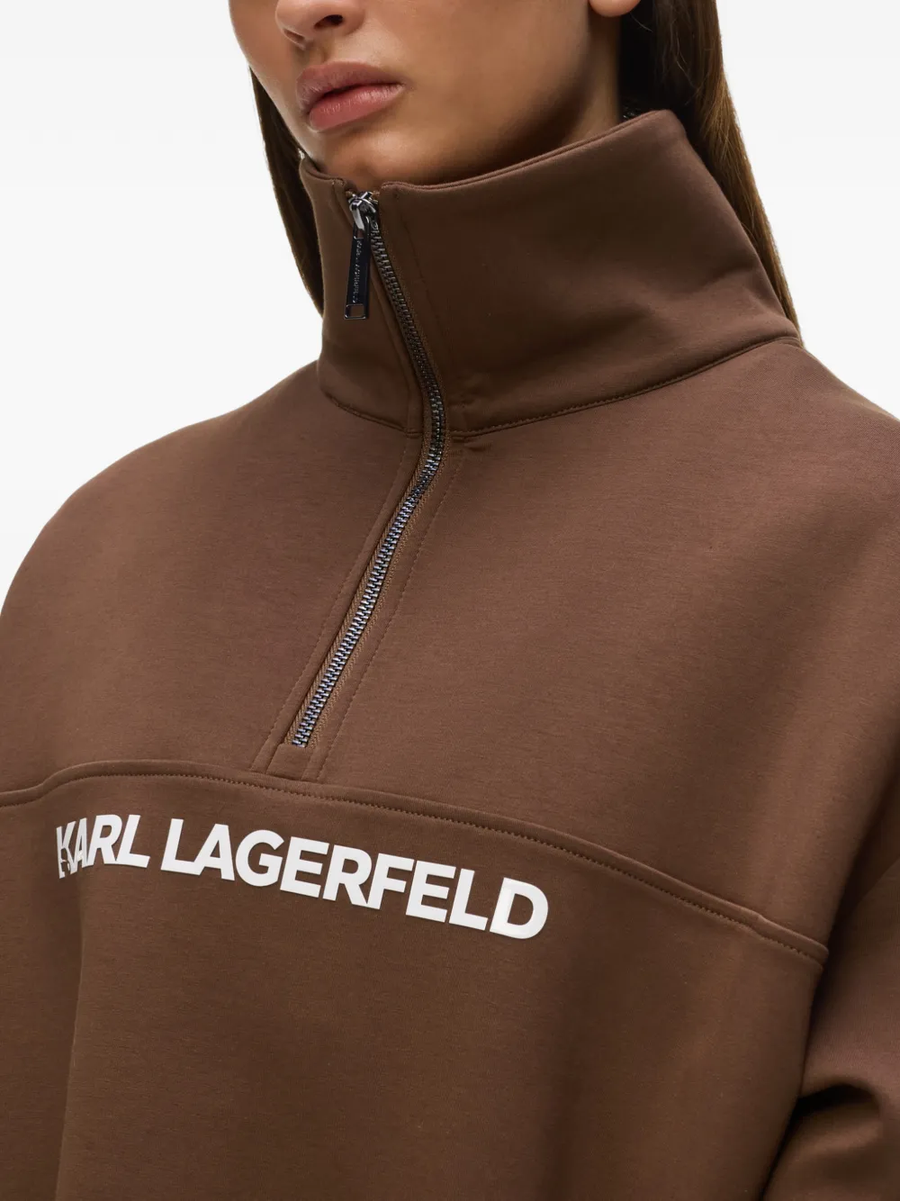 Karl Lagerfeld Sweater met logopatch en kwart rits Bruin