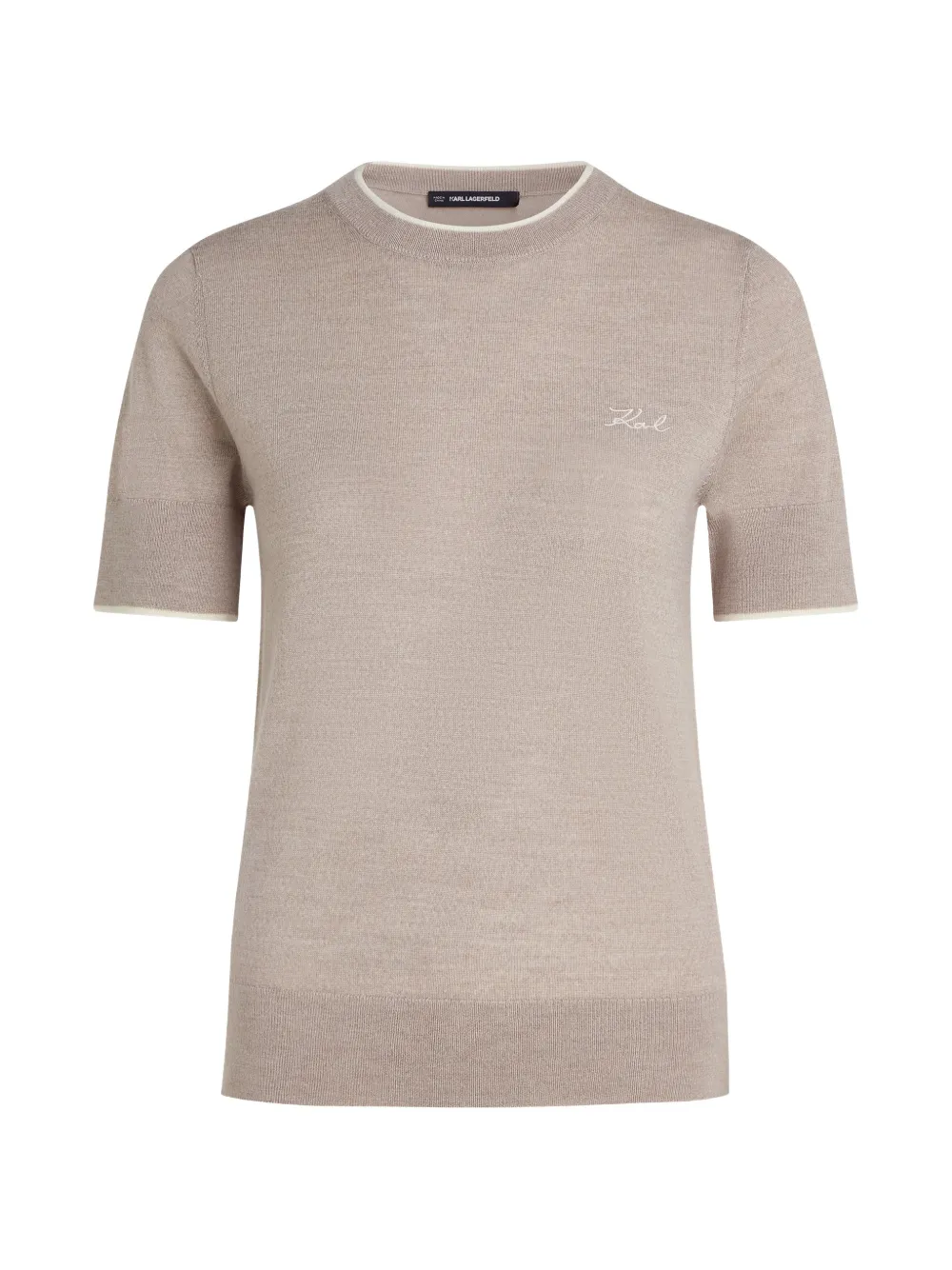 Karl Lagerfeld logo-embroidered merino-wool T-shirt - Toni neutri