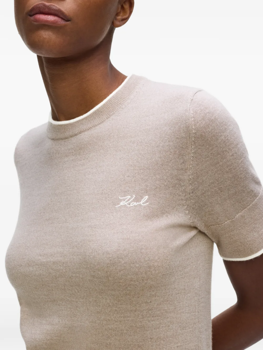Karl Lagerfeld T-shirt van merinowol met geborduurd logo Beige