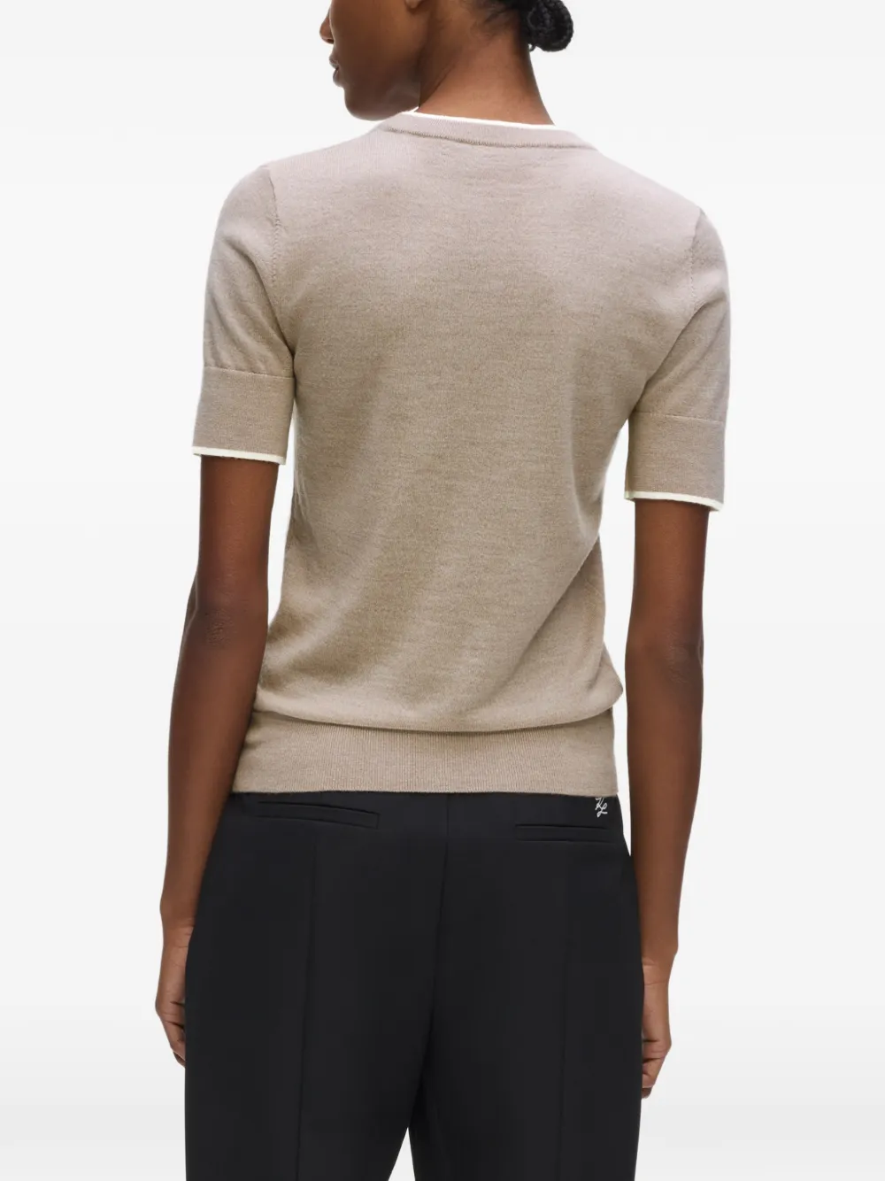 Karl Lagerfeld T-shirt van merinowol met geborduurd logo Beige