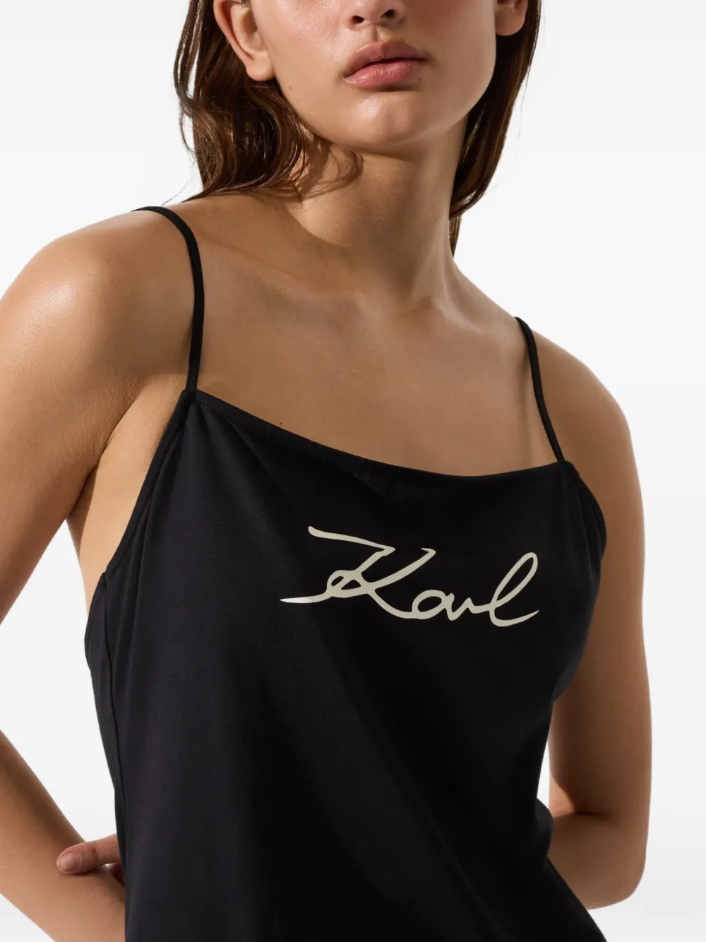 Karl Lagerfeld Signature jersey mini-strandjurk Zwart