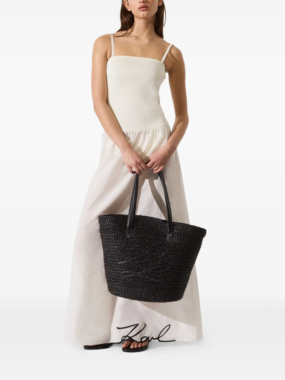 Karl Lagerfeld Autograph raffia tas Zwart