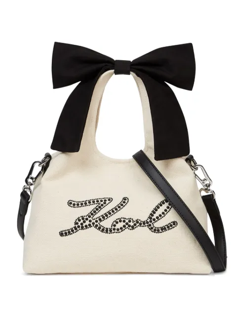 Karl Lagerfeld Signature bead-embellished bow-detail tote bag