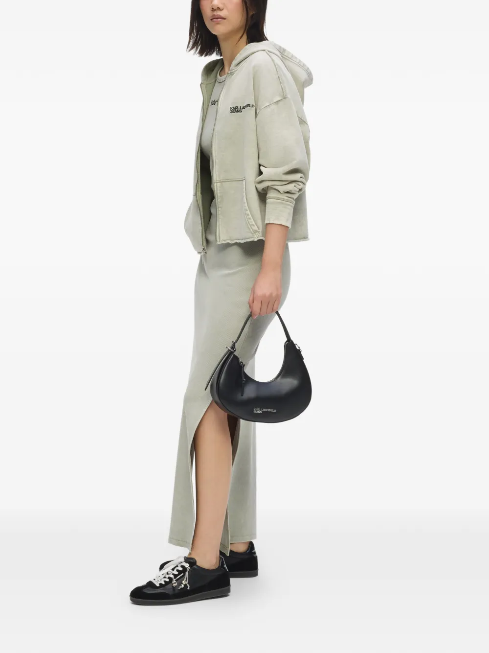 Karl Lagerfeld Jeans Crescent leren schoudertas Zwart