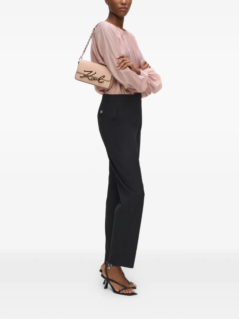 Karl Lagerfeld Kleine K Signature leren schoudertas met ketting Roze