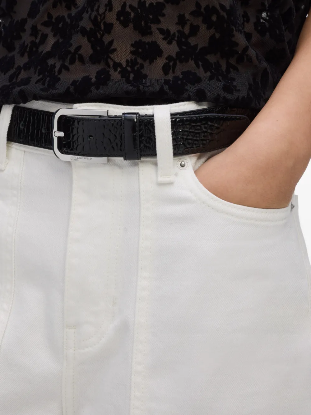 Karl Lagerfeld Jeans Riem met krokodillen-reliëf Zwart