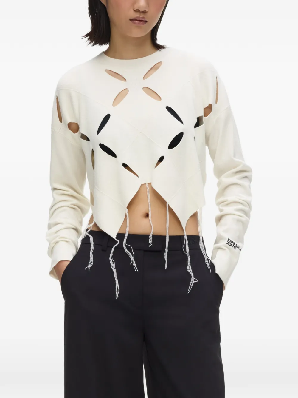 Karl Lagerfeld Jeans Trui met franje en uitgesneden details Beige