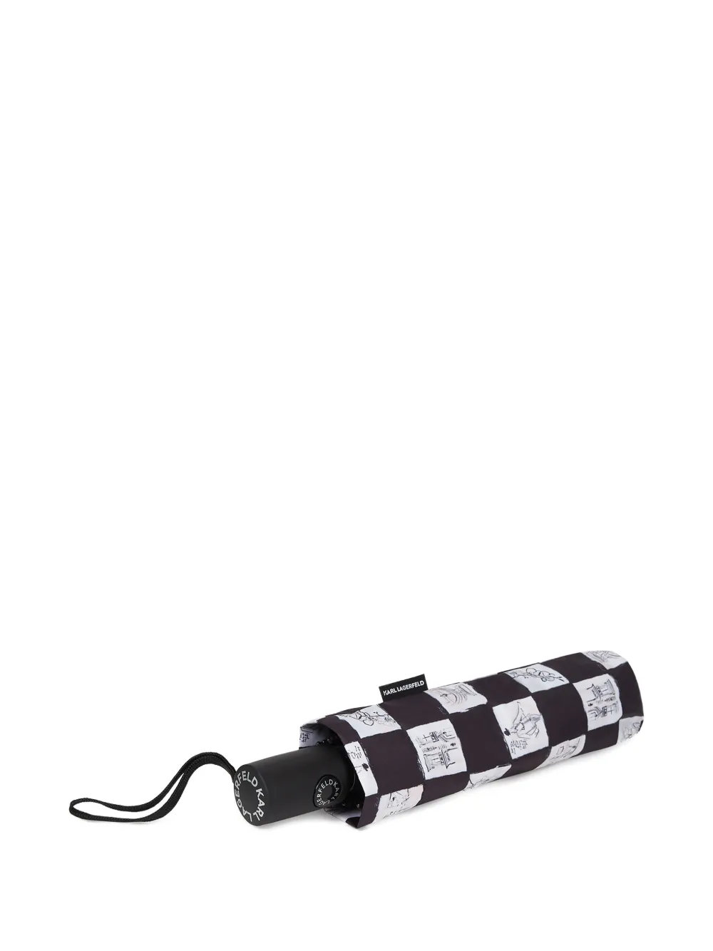 Karl Lagerfeld K/Ballet checkered sketch-print umbrella - Nero