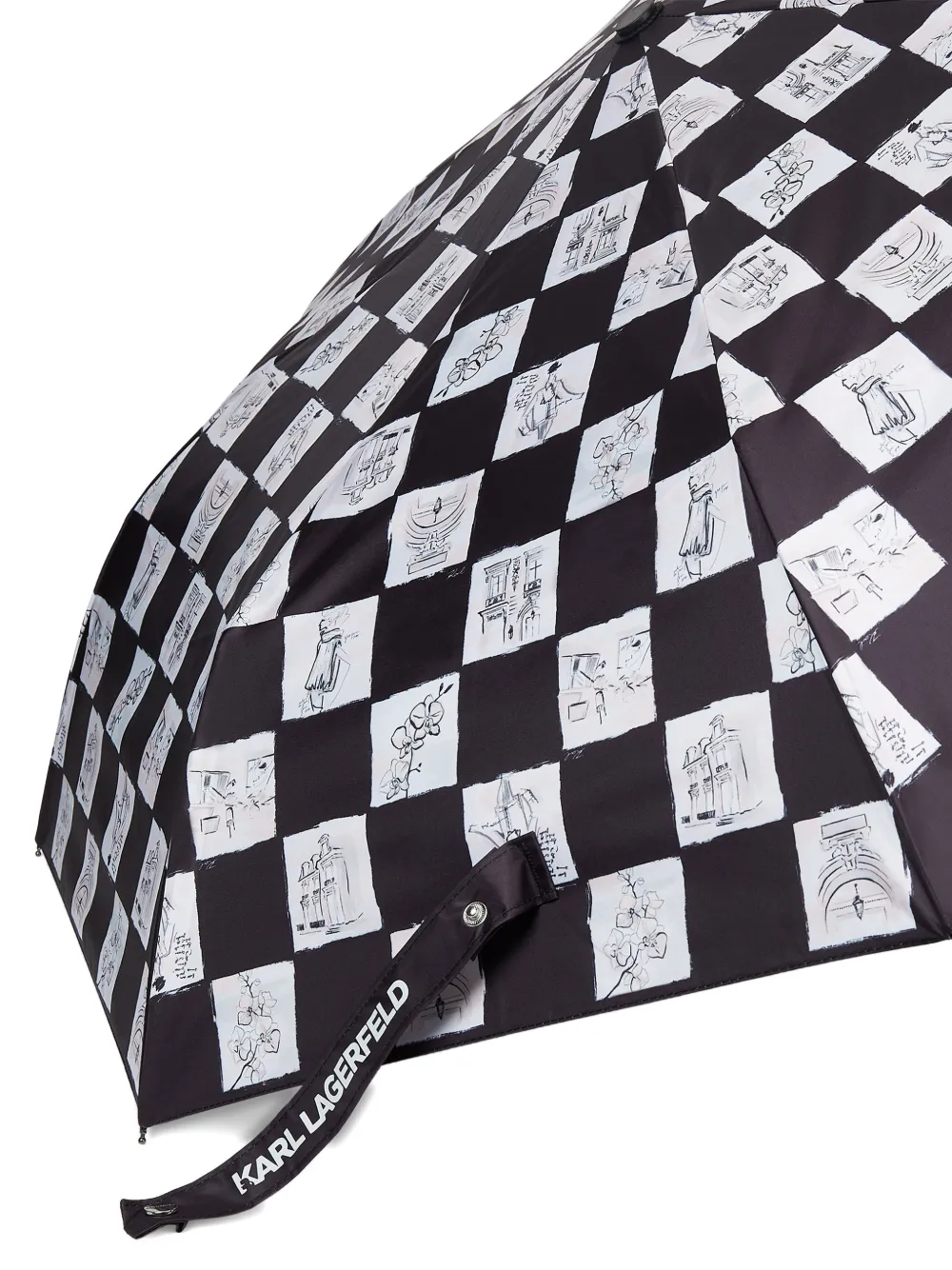 Karl Lagerfeld K Ballet geruite paraplu met print Zwart