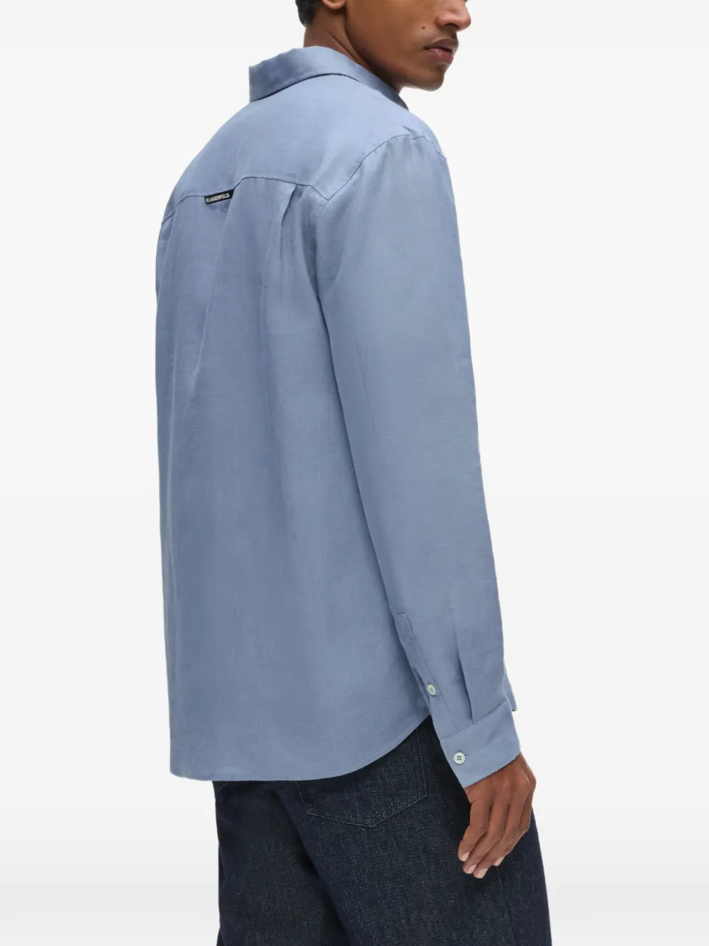 Karl Lagerfeld Linnen overhemd met geborduurd logo Blauw