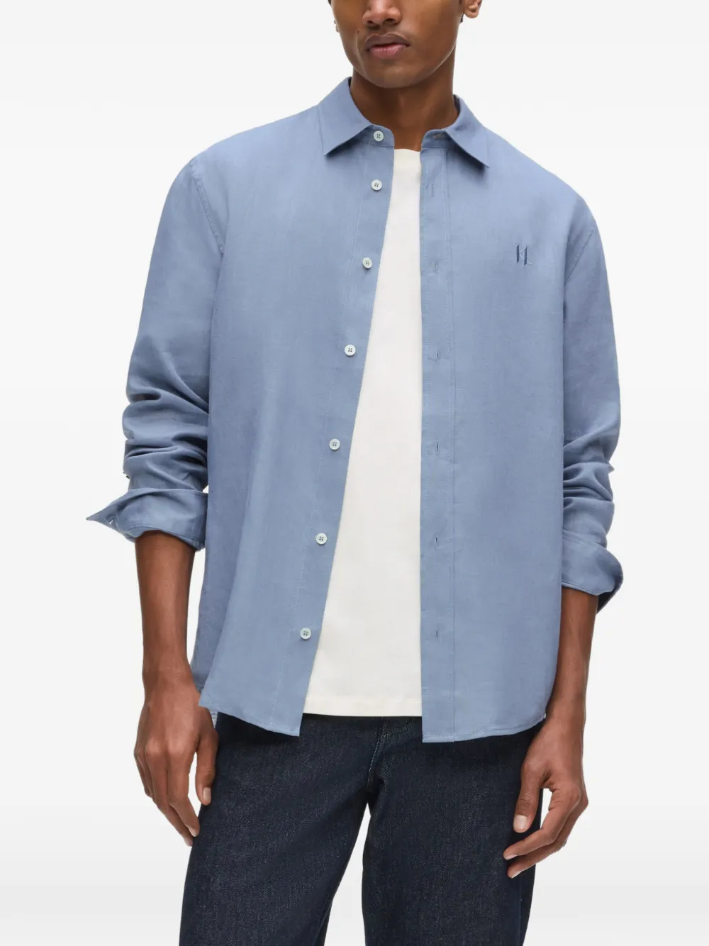 Karl Lagerfeld Linnen overhemd met geborduurd logo Blauw