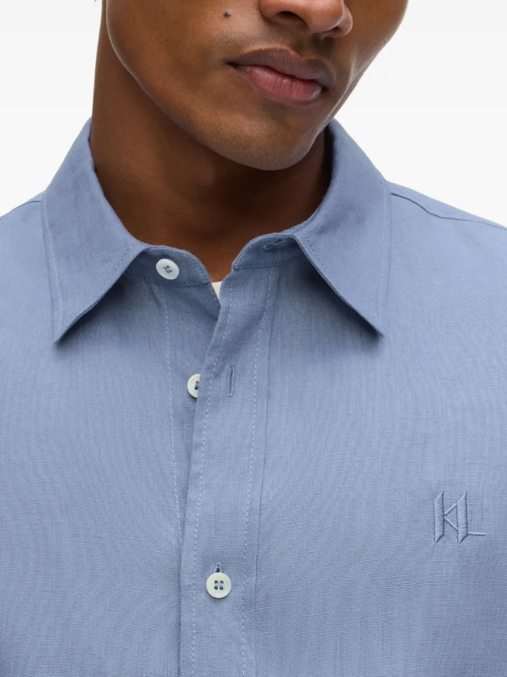 Karl Lagerfeld Linnen overhemd met geborduurd logo Blauw