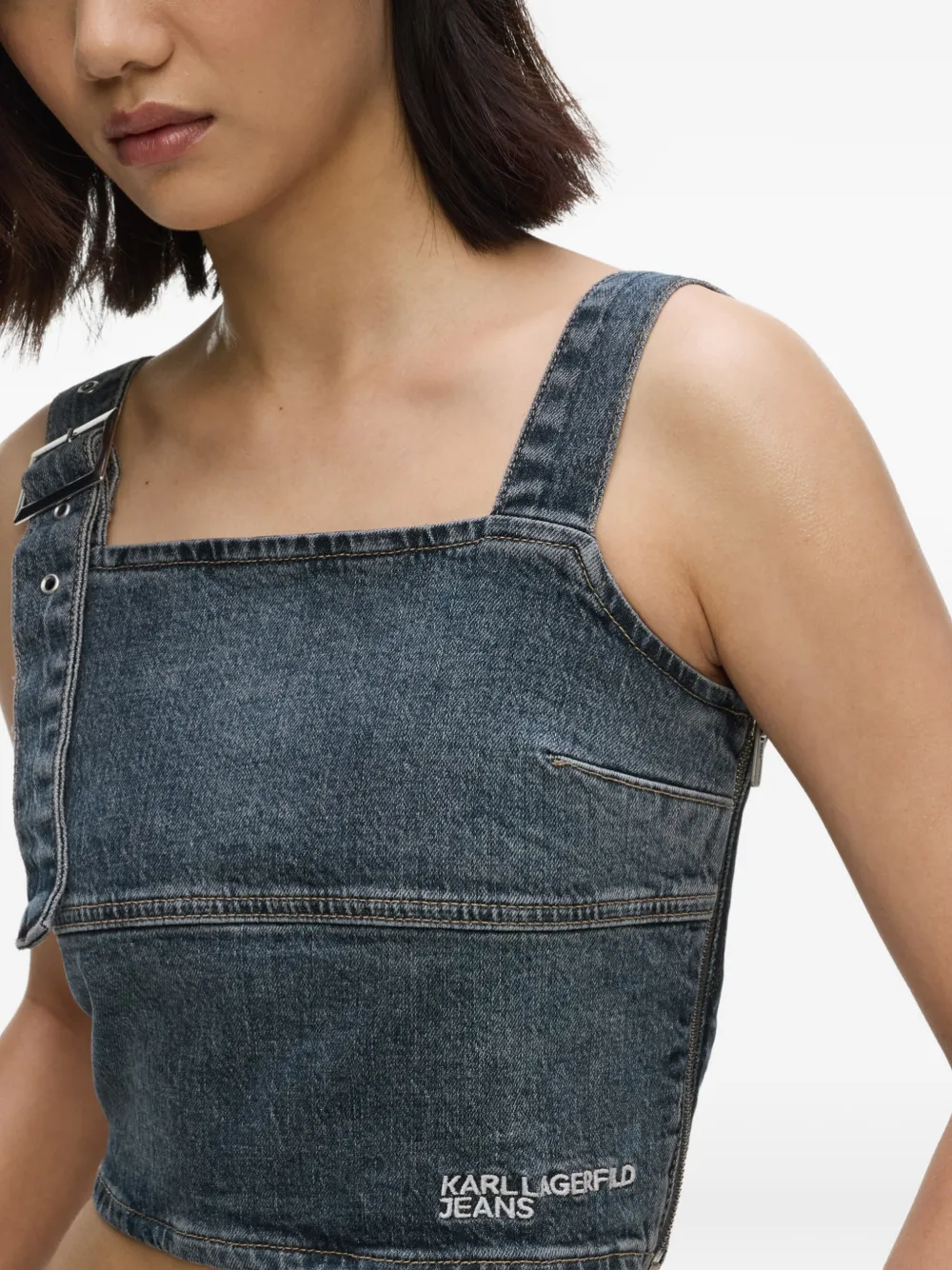 Karl Lagerfeld Jeans Denim rok met gespdetail Blauw