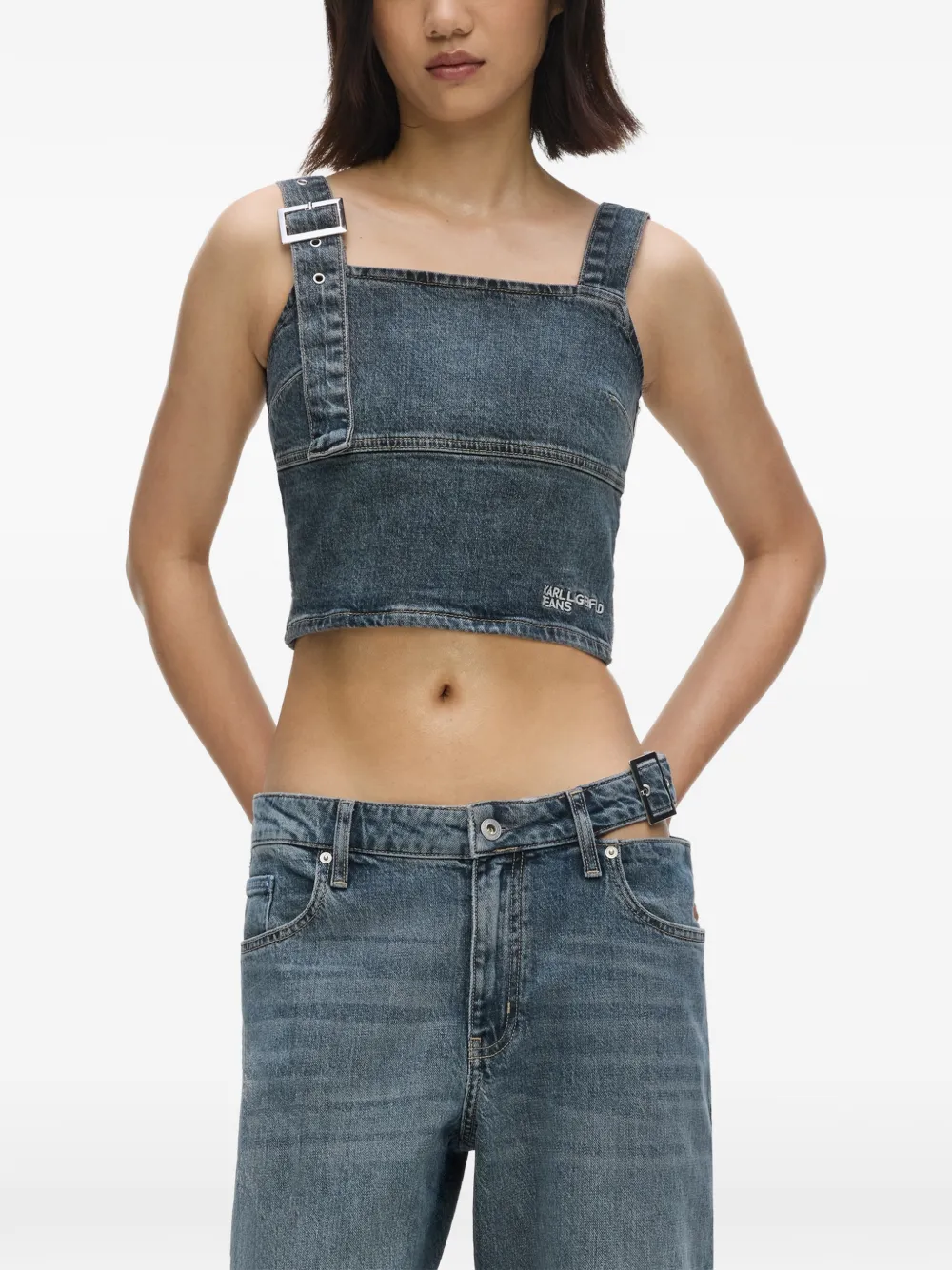 Karl Lagerfeld Jeans Denim rok met gespdetail Blauw